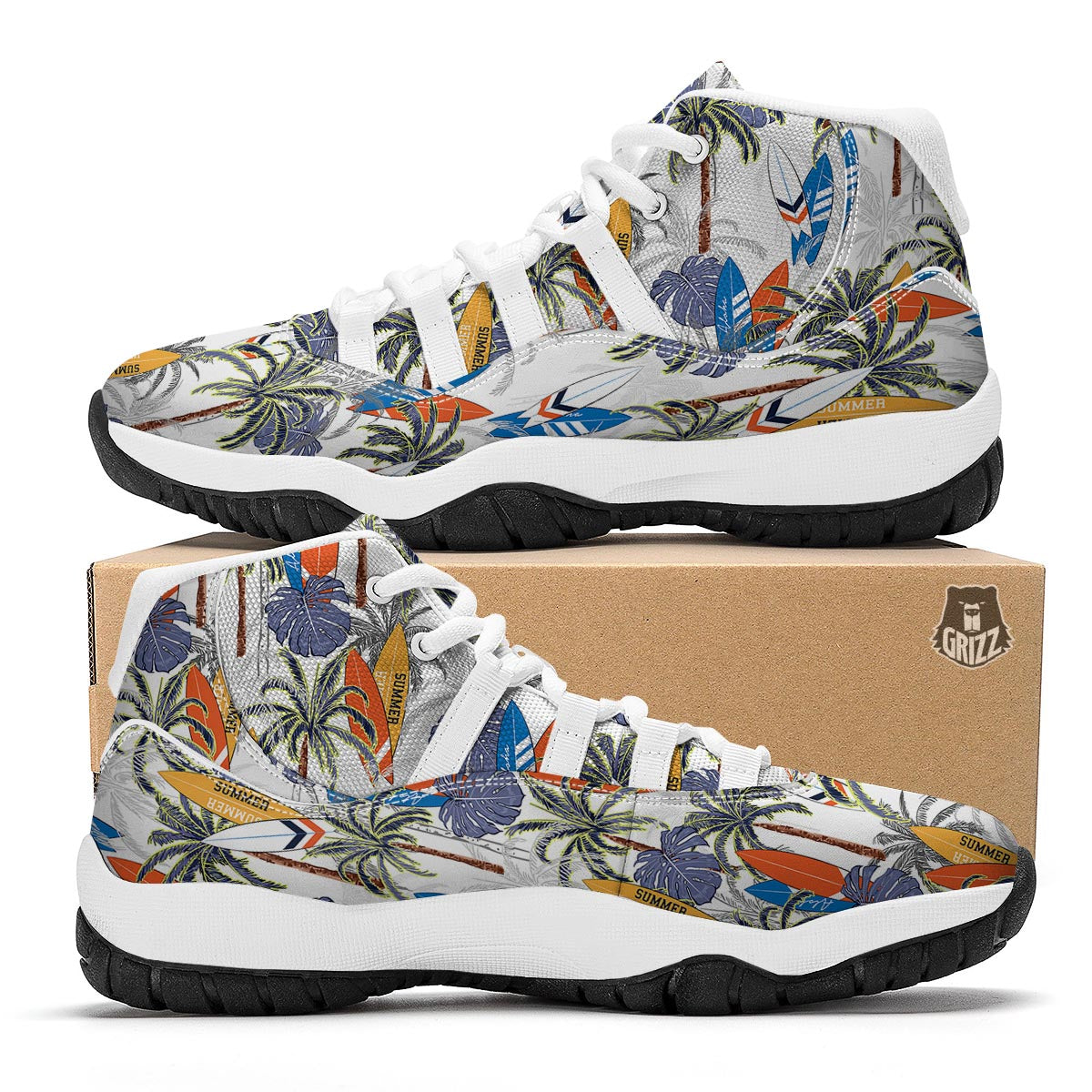 Surfing Summer Print Pattern White Bball Shoes-grizzshop
