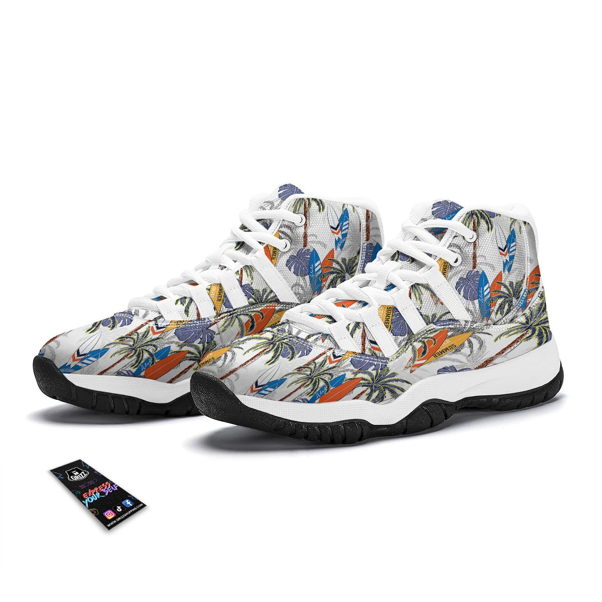Surfing Summer Print Pattern White Bball Shoes-grizzshop