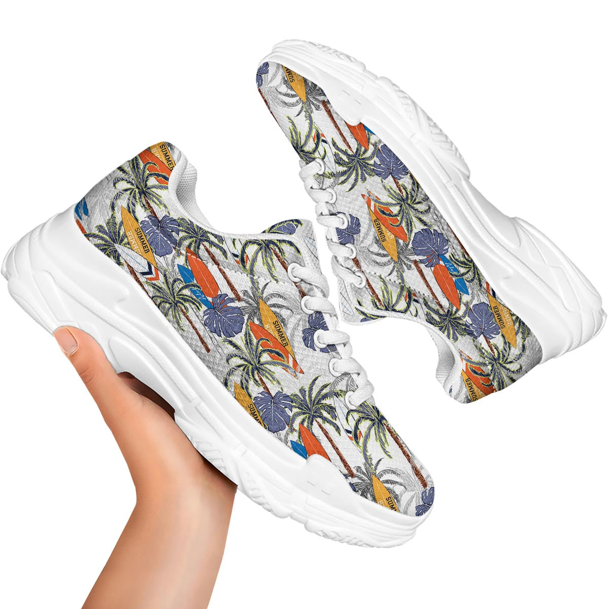 Surfing Summer Print Pattern White Chunky Shoes-grizzshop