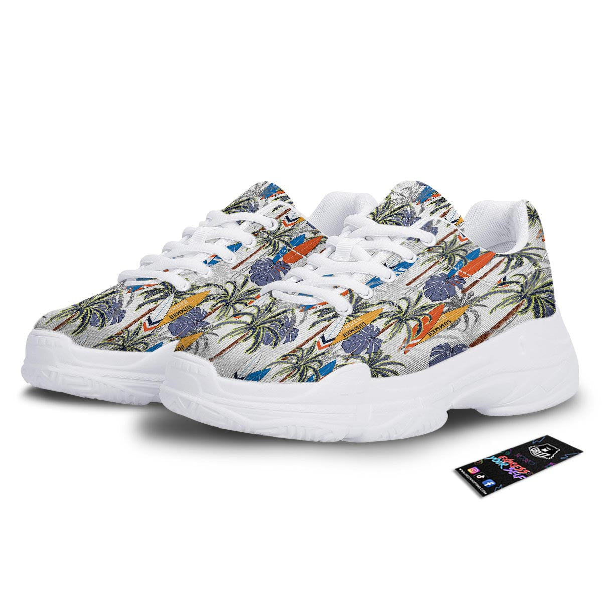 Surfing Summer Print Pattern White Chunky Shoes-grizzshop