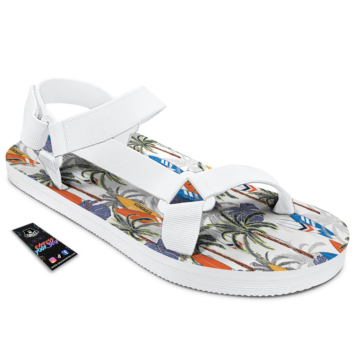 Surfing Summer Print Pattern White Open Toe Sandals-grizzshop