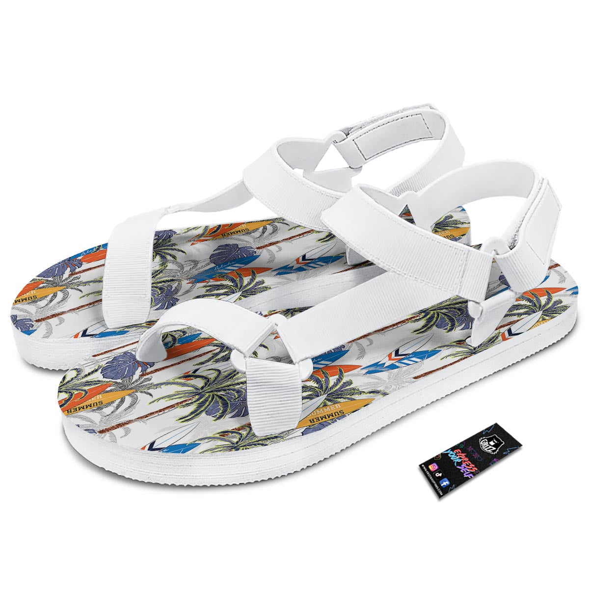 Surfing Summer Print Pattern White Open Toe Sandals-grizzshop