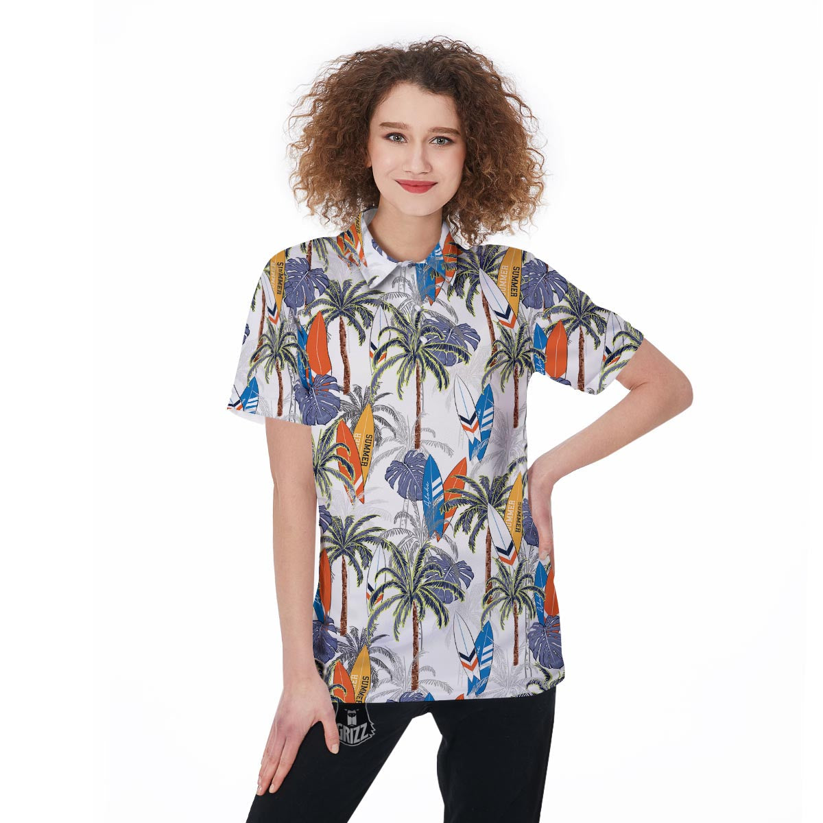 Surfing Summer Print Pattern Women's Golf Shirts-grizzshop