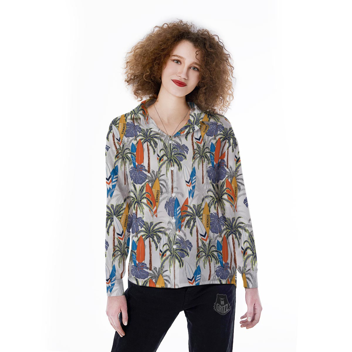 Surfing Summer Print Pattern Women's Long Sleeve Shirts-grizzshop