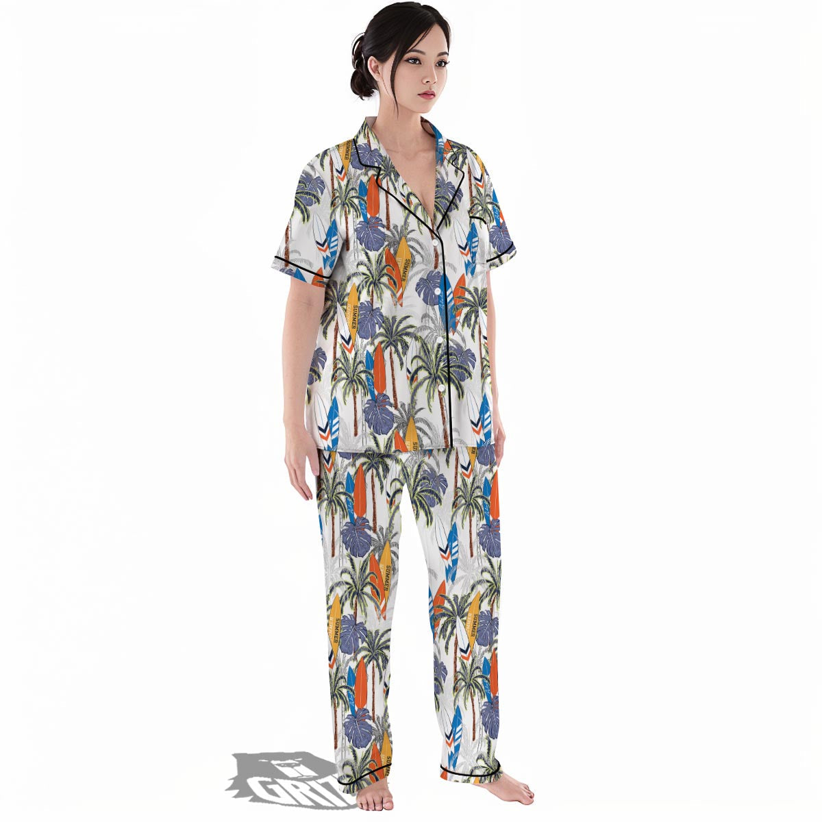 Surfing Summer Print Pattern Women's Pajamas Set-grizzshop