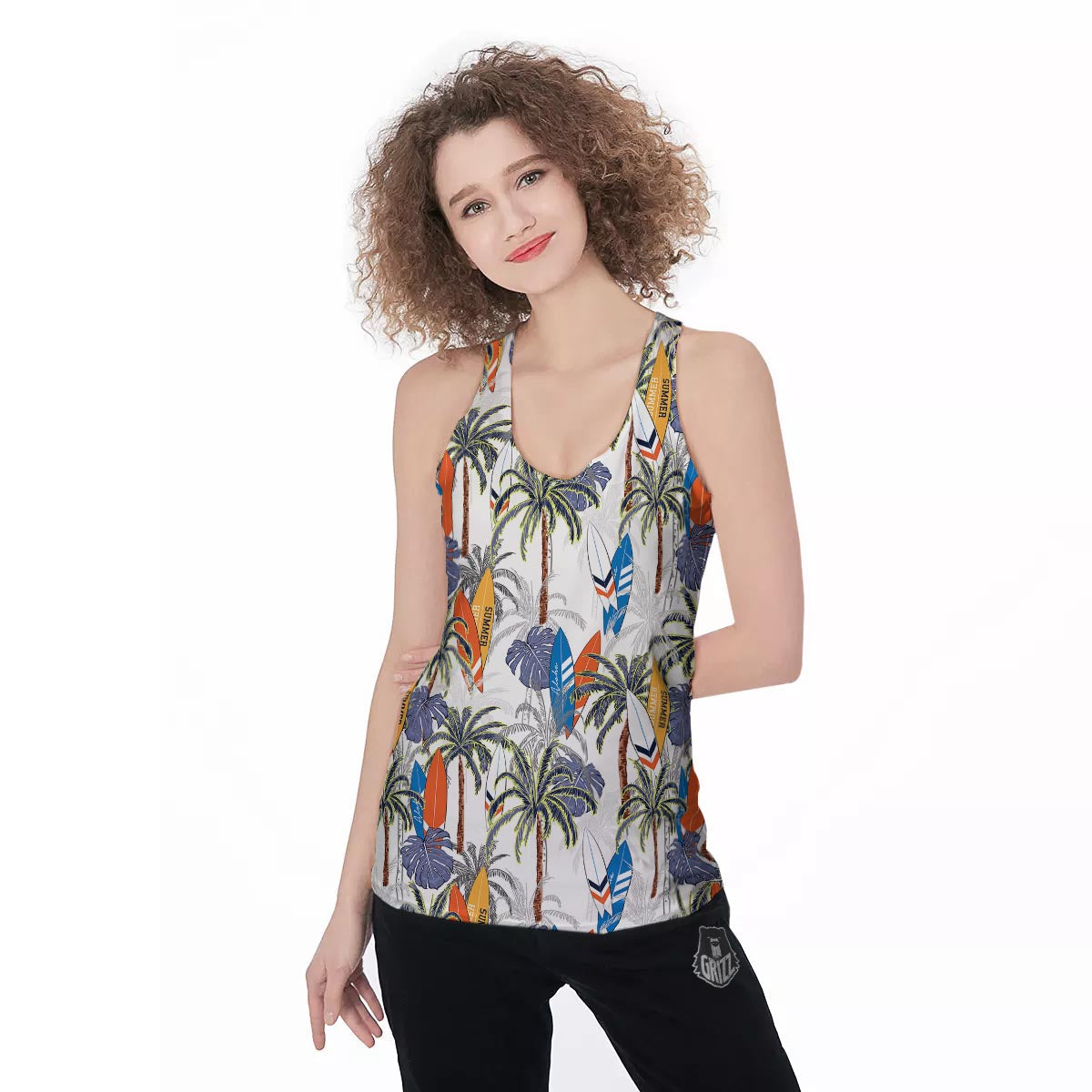 Surfing Summer Print Pattern Women's Racerback Tank Top-grizzshop