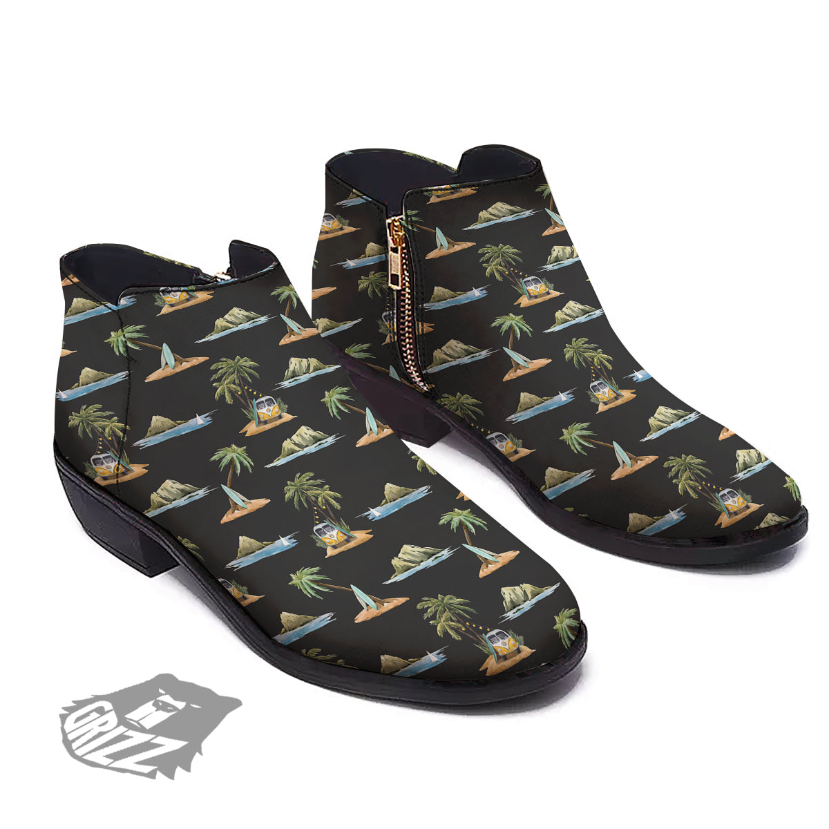Surfing Watercolor Print Pattern Ankle Boots-grizzshop