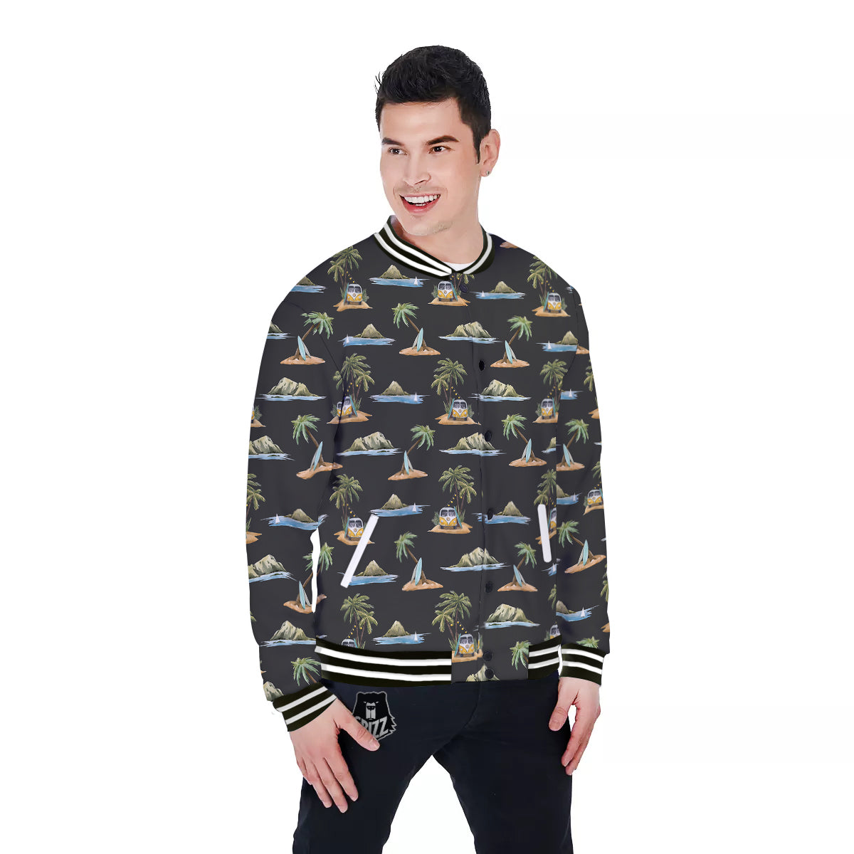 Surfing Watercolor Print Pattern Baseball Jacket-grizzshop