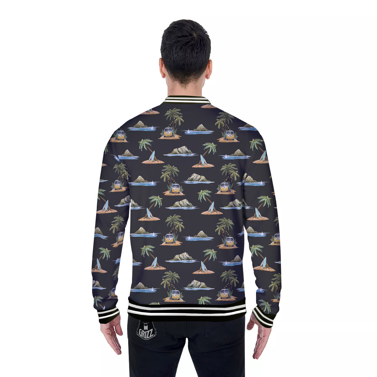 Surfing Watercolor Print Pattern Baseball Jacket-grizzshop