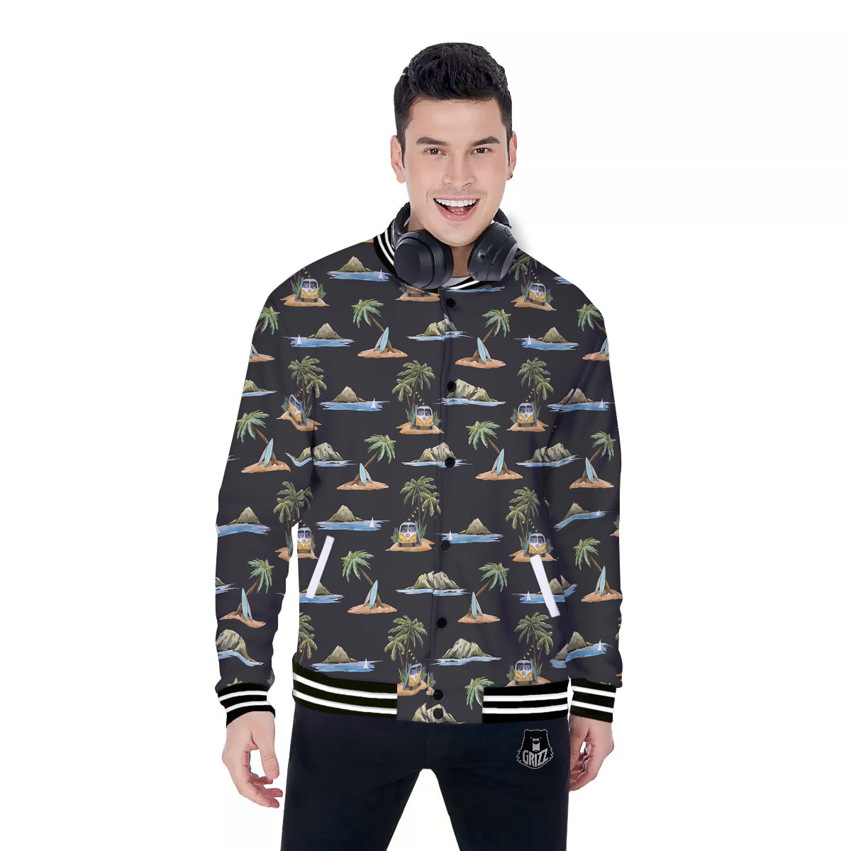 Surfing Watercolor Print Pattern Baseball Jacket-grizzshop