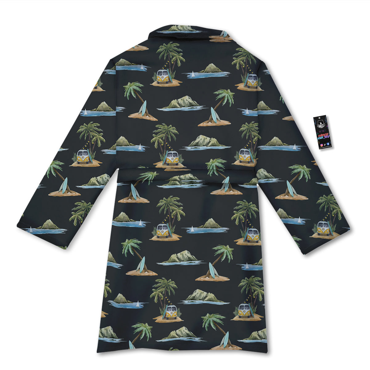 Surfing Watercolor Print Pattern Bathrobe-grizzshop