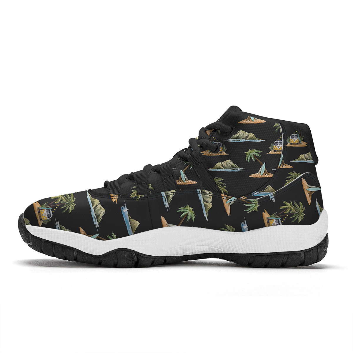 Surfing Watercolor Print Pattern Black Bball Shoes-grizzshop