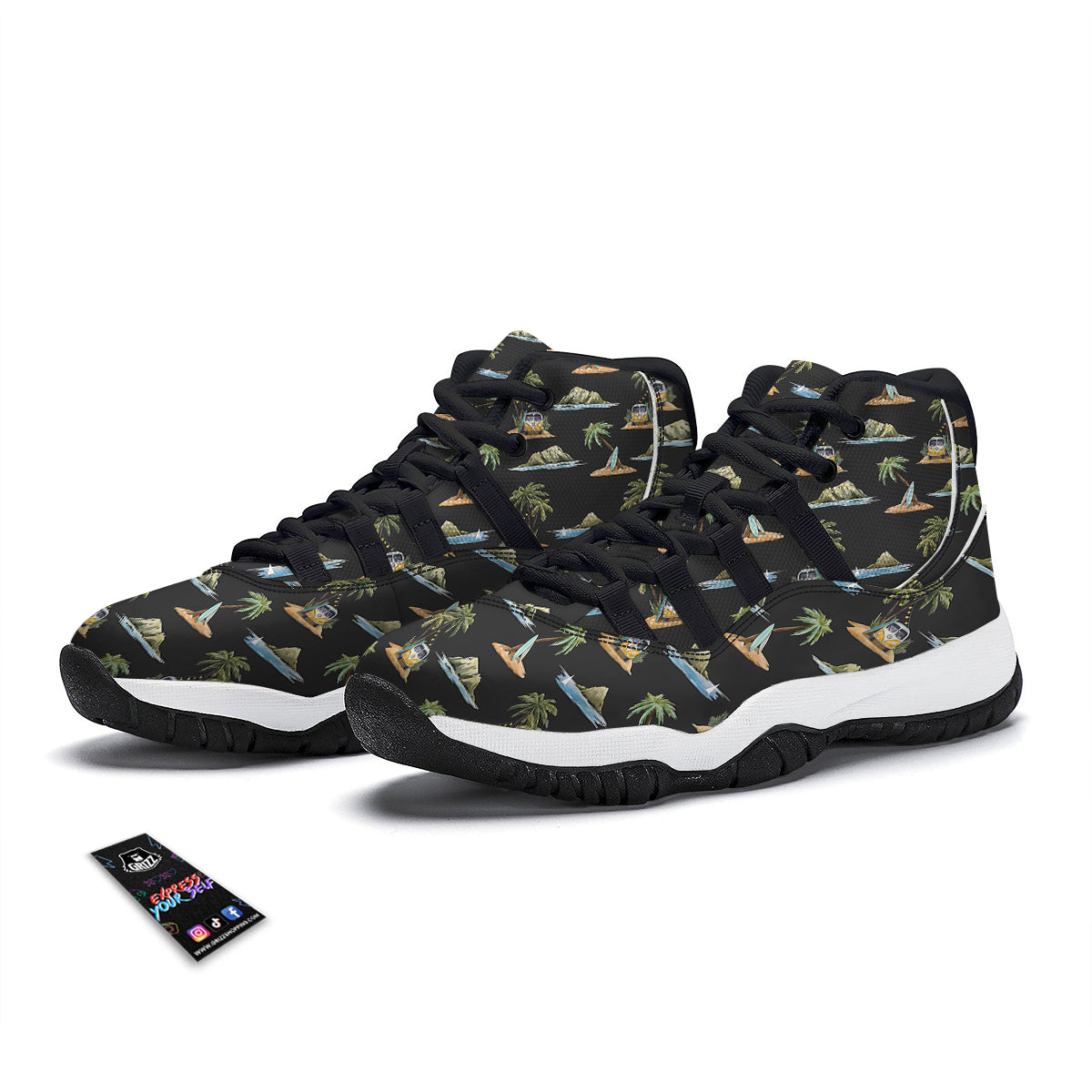 Surfing Watercolor Print Pattern Black Bball Shoes-grizzshop