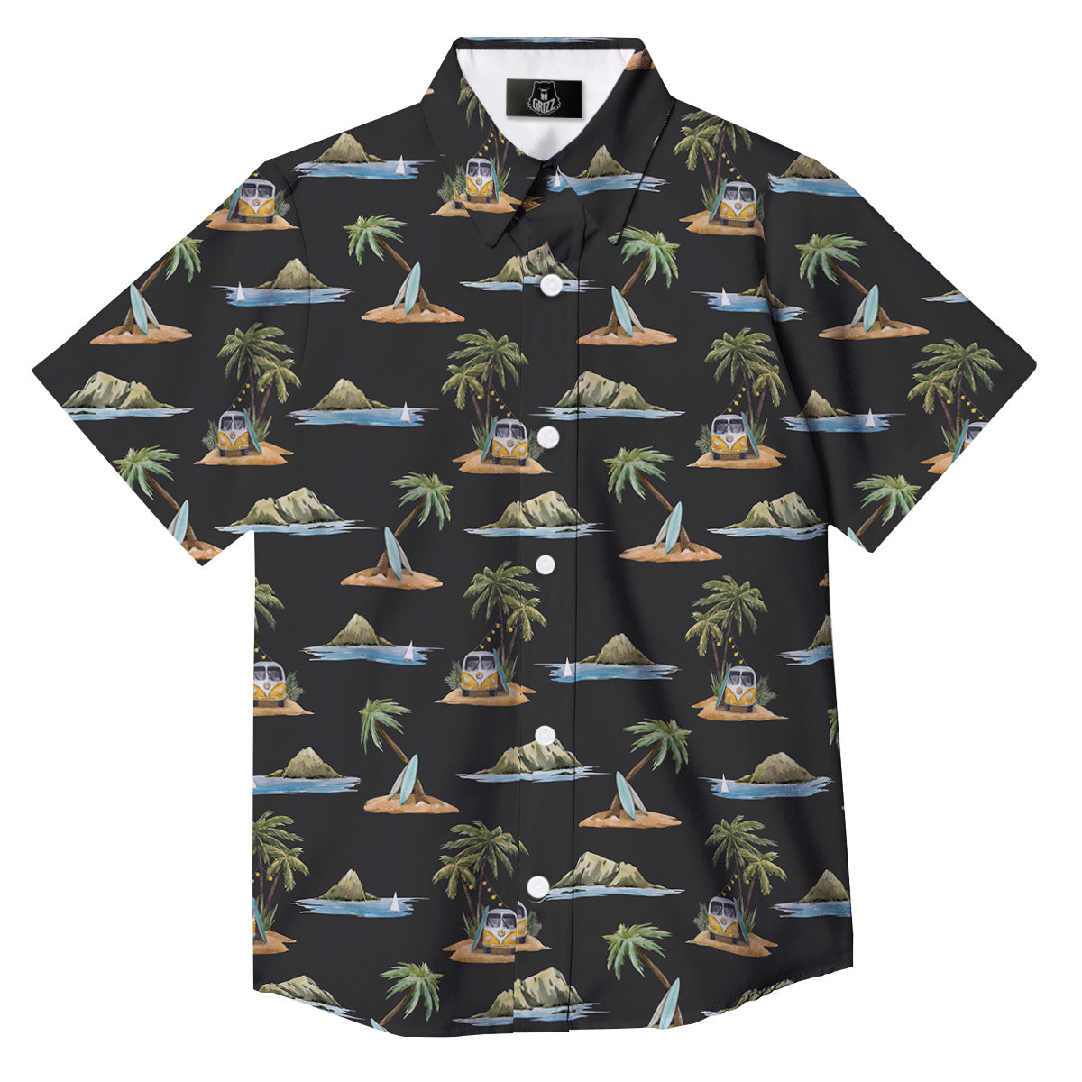 Surfing Watercolor Print Pattern Button Up Shirt-grizzshop