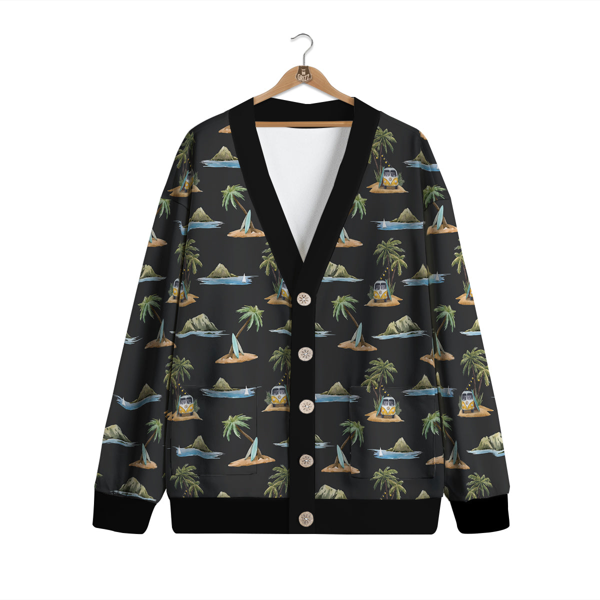 Surfing Watercolor Print Pattern Cardigan-grizzshop