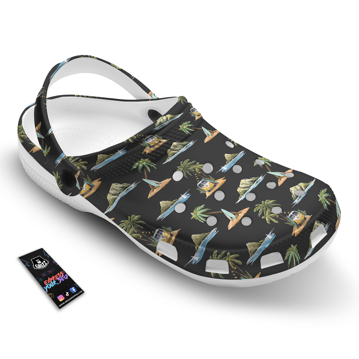 Surfing Watercolor Print Pattern Clog-grizzshop