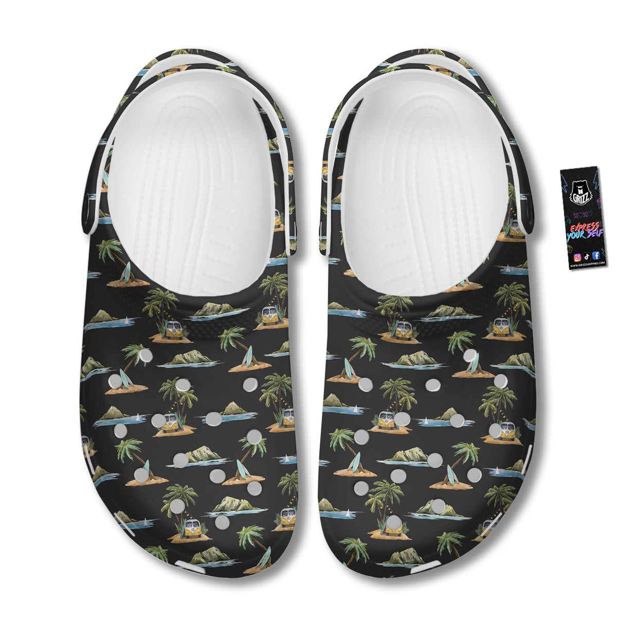Surfing Watercolor Print Pattern Clog-grizzshop