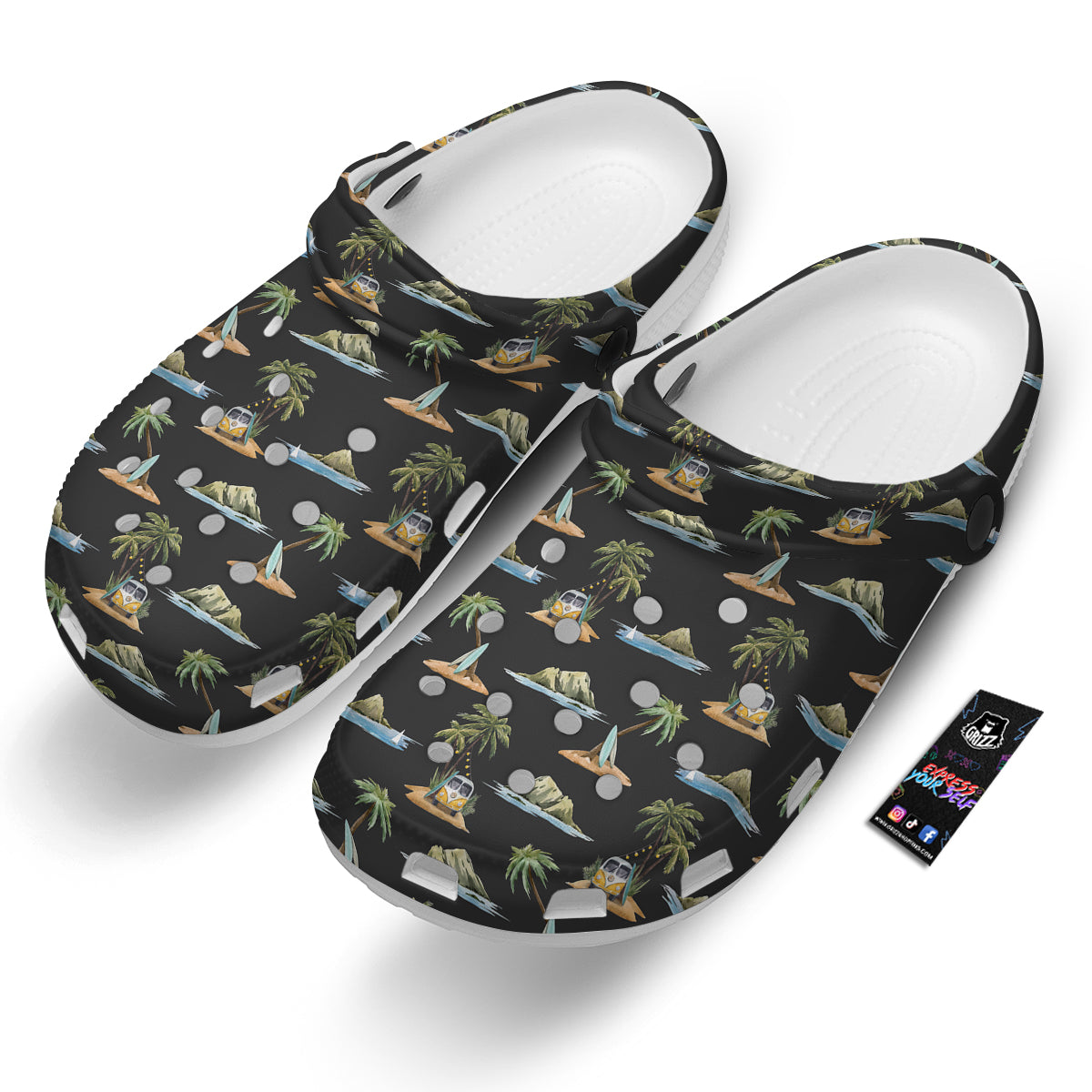 Surfing Watercolor Print Pattern Clog-grizzshop