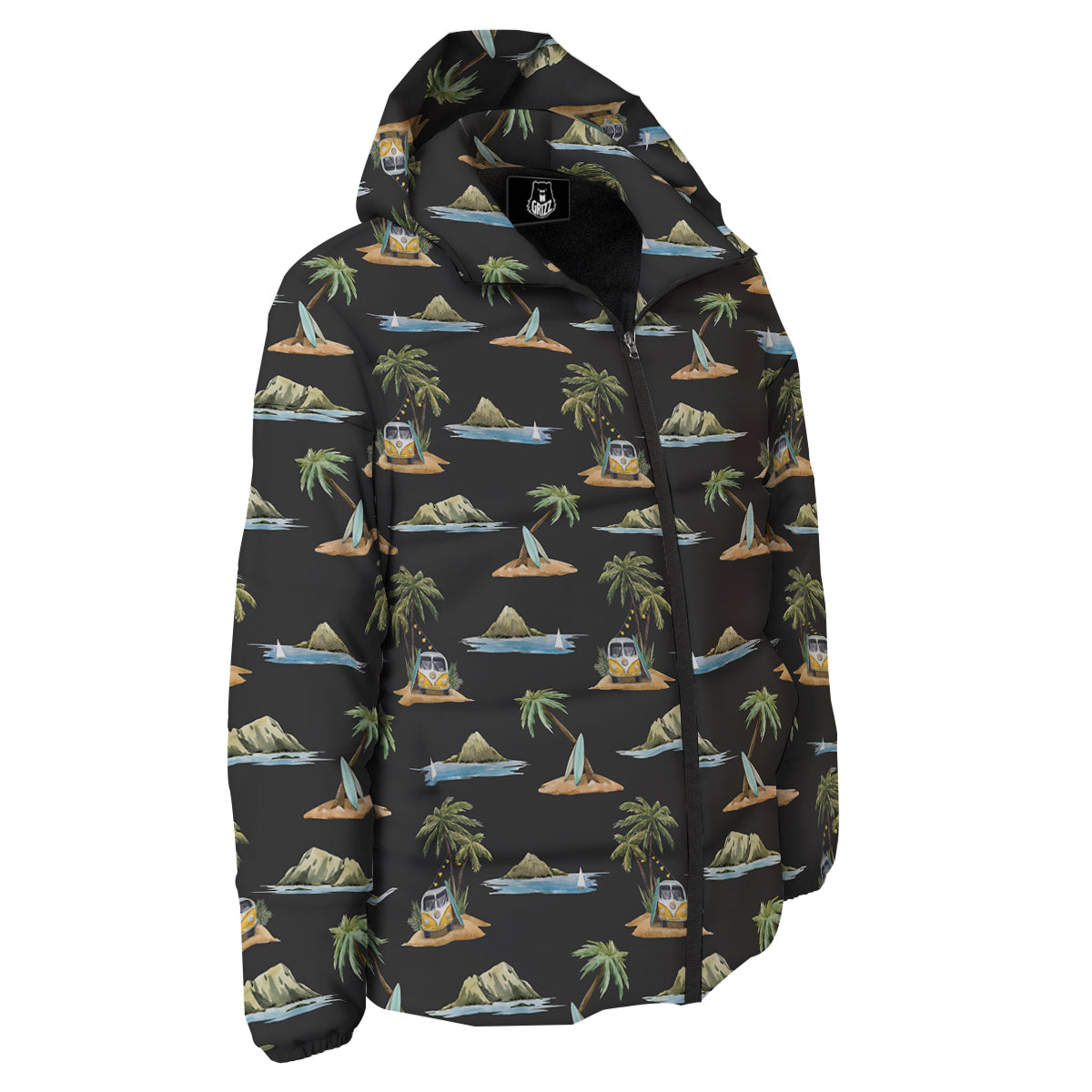 Surfing Watercolor Print Pattern Down Jacket-grizzshop