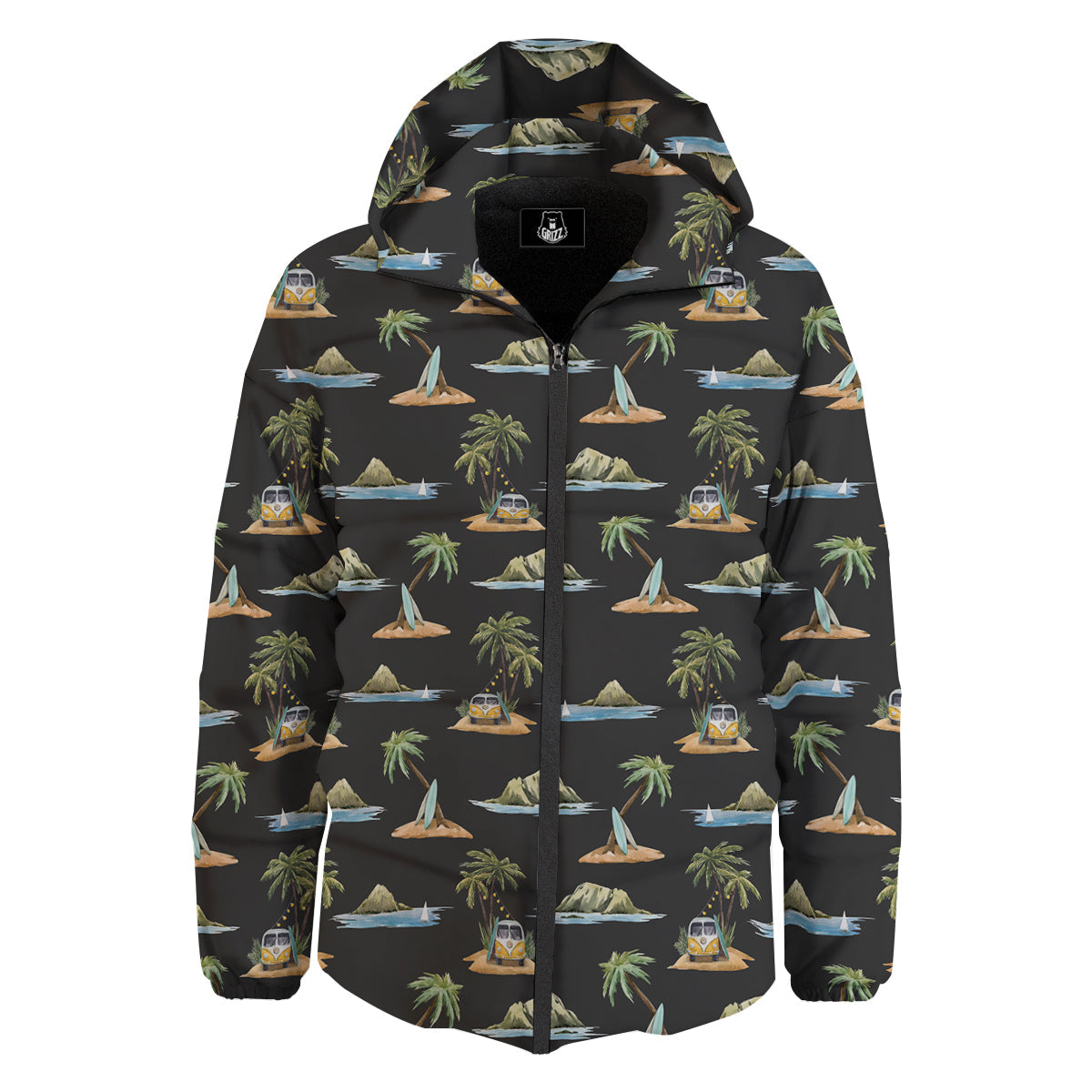 Surfing Watercolor Print Pattern Down Jacket-grizzshop