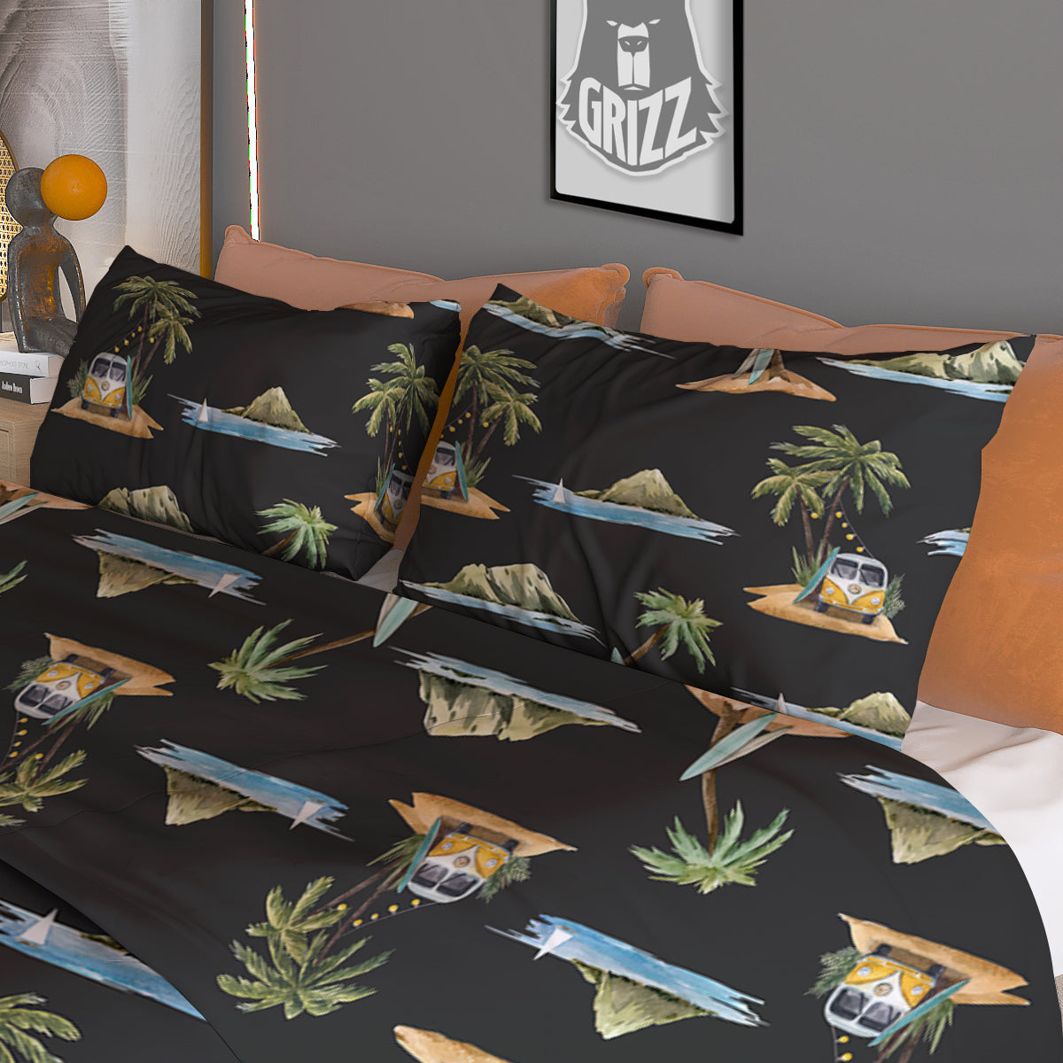 Surfing Watercolor Print Pattern Duvet Cover Bedding Set