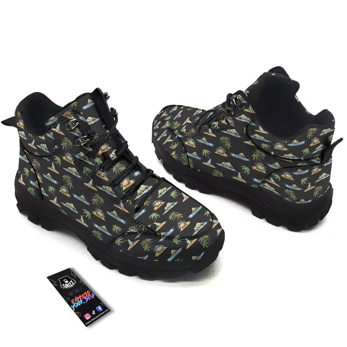 Surfing Watercolor Print Pattern Hiking Shoes-grizzshop