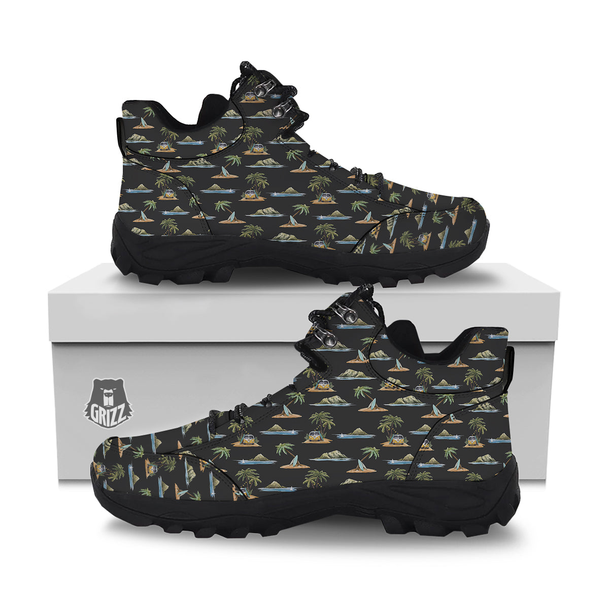 Surfing Watercolor Print Pattern Hiking Shoes-grizzshop