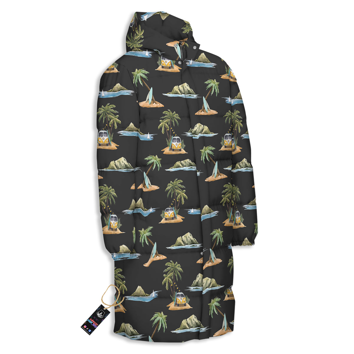 Surfing Watercolor Print Pattern Long Down Jacket-grizzshop
