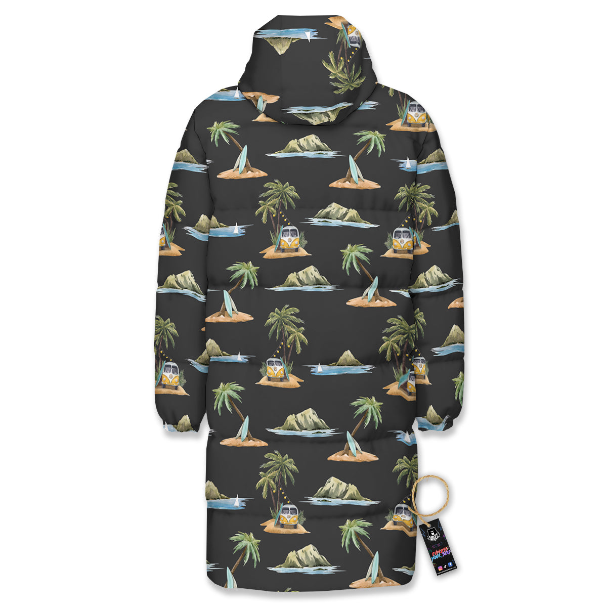 Surfing Watercolor Print Pattern Long Down Jacket-grizzshop