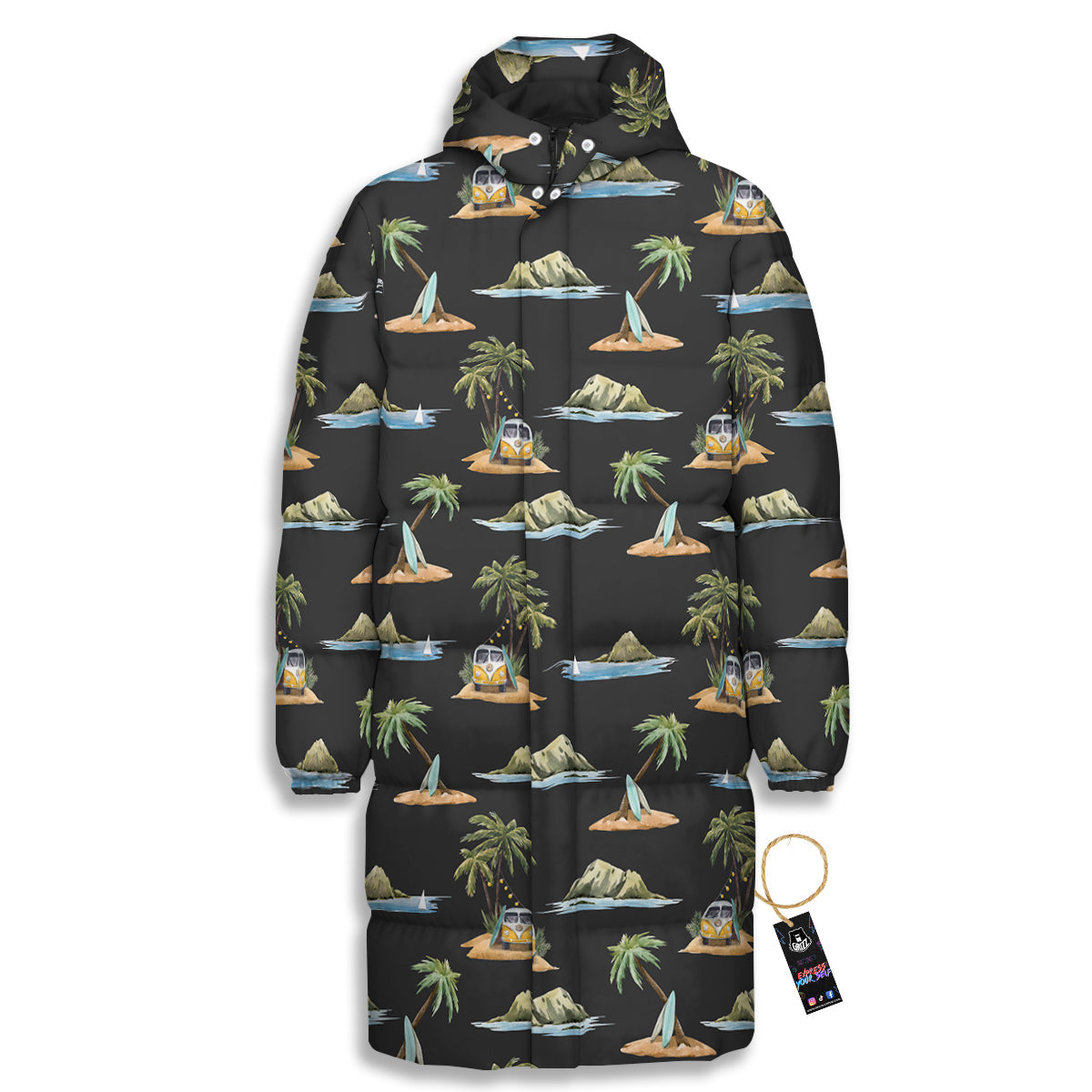 Surfing Watercolor Print Pattern Long Down Jacket-grizzshop