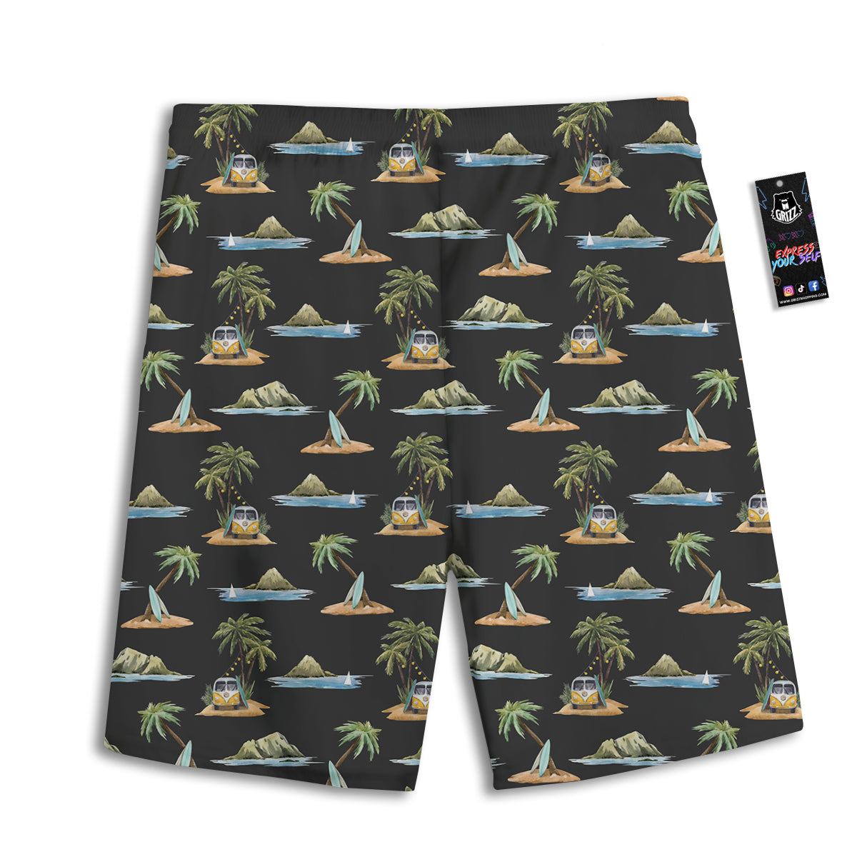 Surfing Watercolor Print Pattern Men's Athletic Shorts