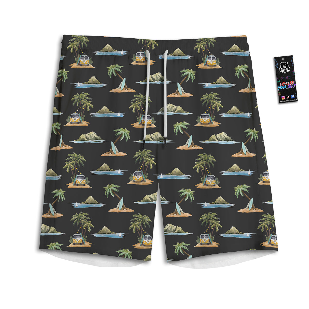 Surfing Watercolor Print Pattern Men's Athletic Shorts