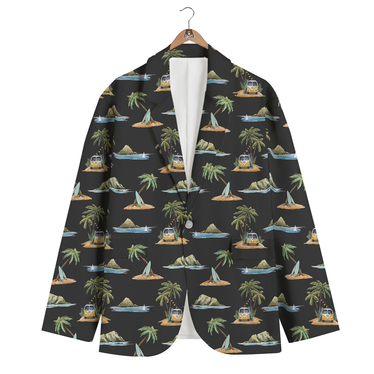 Surfing Watercolor Print Pattern Men's Blazer-grizzshop