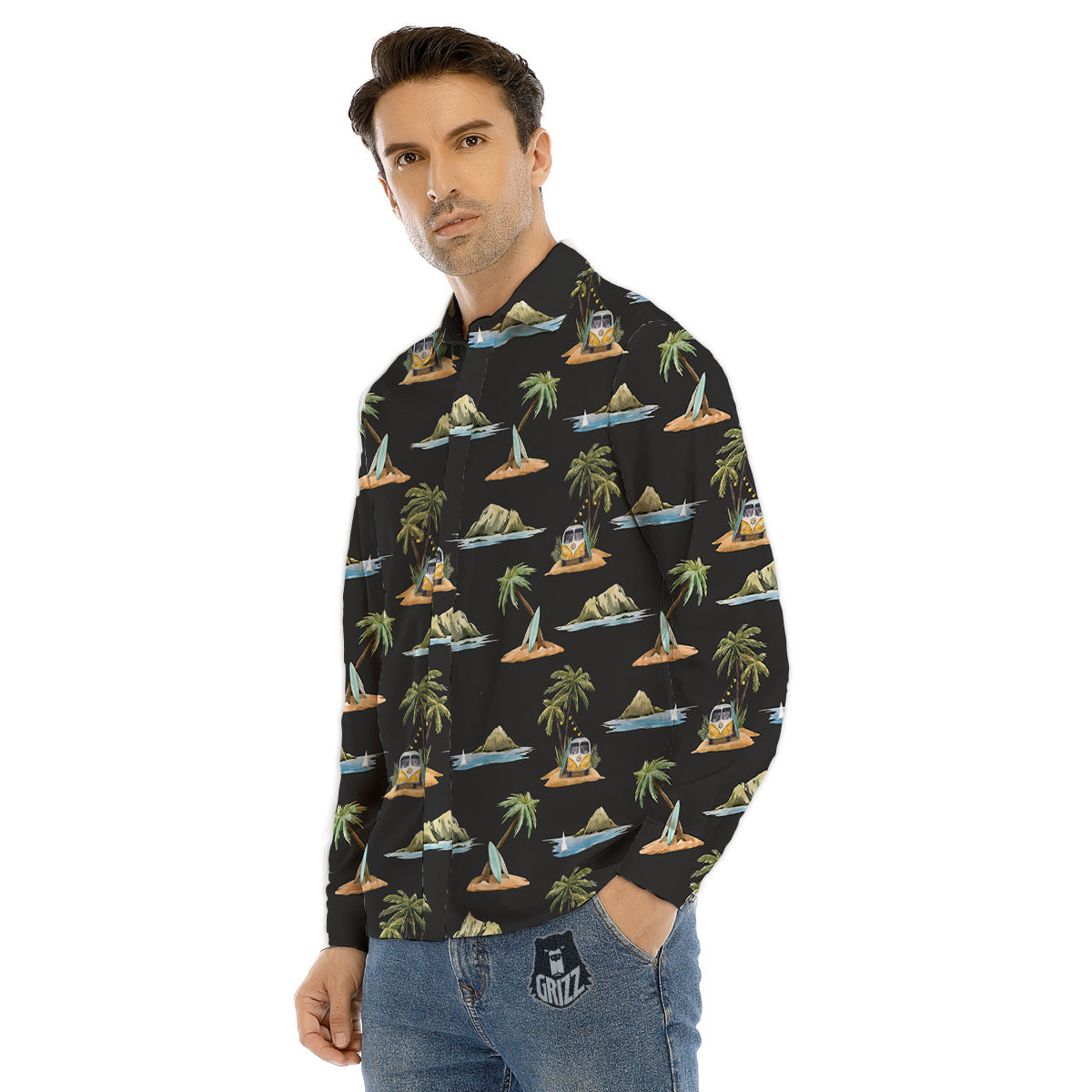 Surfing Watercolor Print Pattern Men's Dress Shirts-grizzshop
