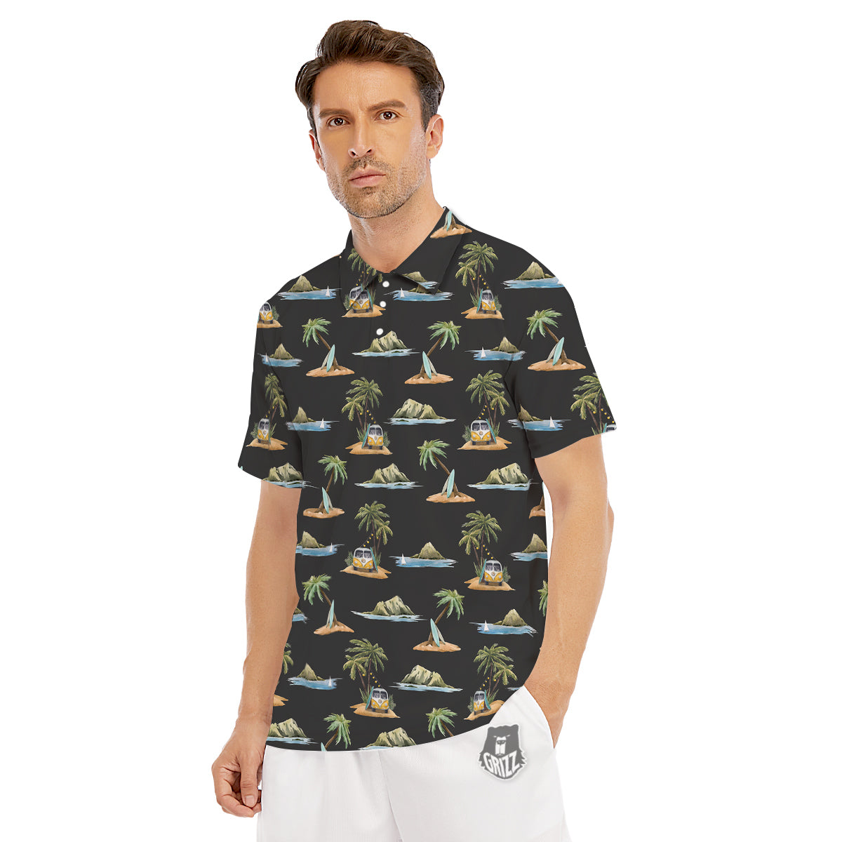 Surfing Watercolor Print Pattern Men's Golf Shirts-grizzshop