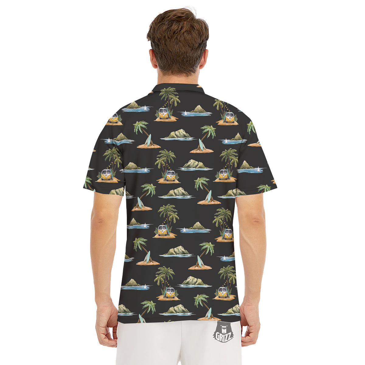 Surfing Watercolor Print Pattern Men's Golf Shirts-grizzshop