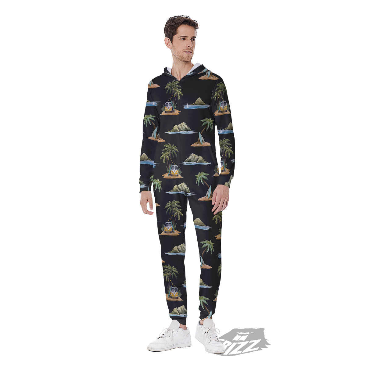 Surfing Watercolor Print Pattern Men's Jumpsuit-grizzshop