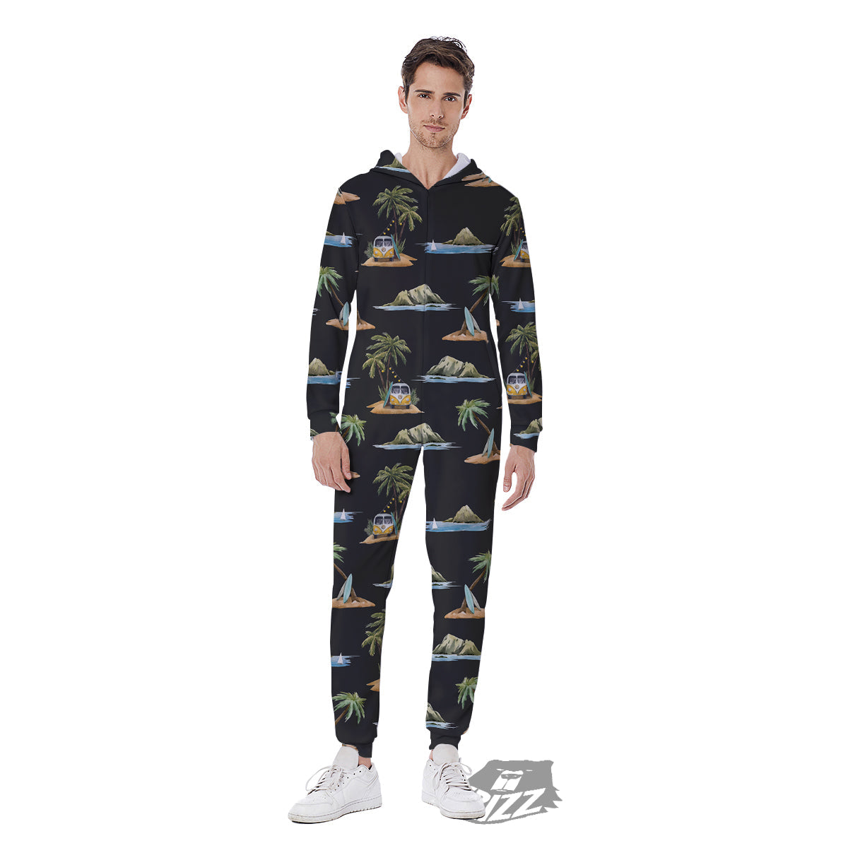 Surfing Watercolor Print Pattern Men's Jumpsuit-grizzshop