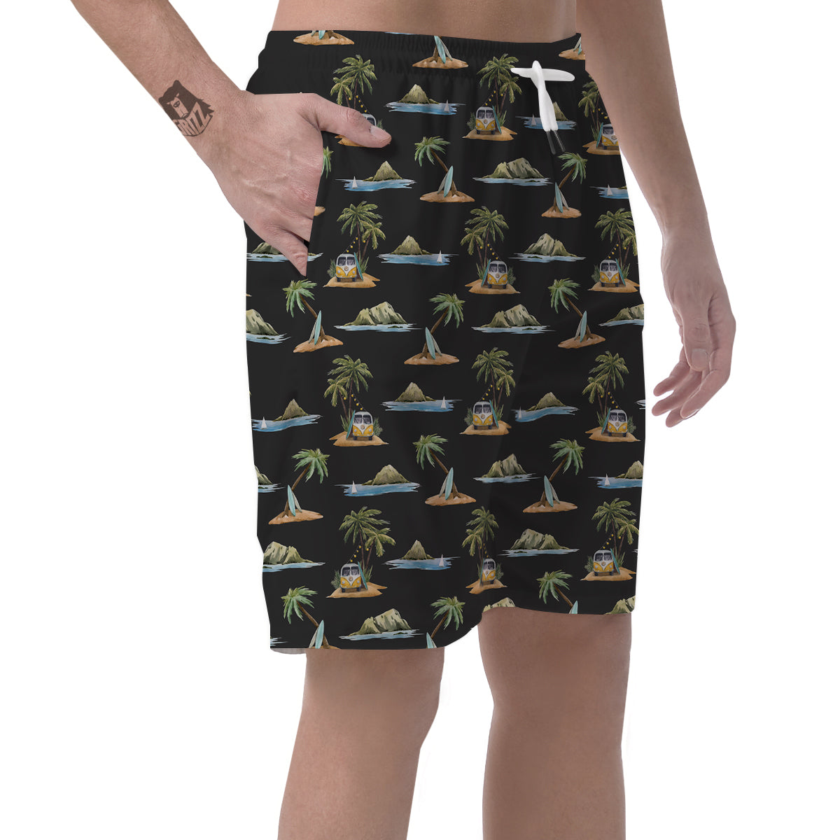 Surfing Watercolor Print Pattern Men's Shorts-grizzshop