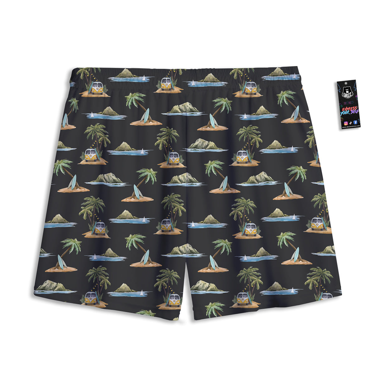 Surfing Watercolor Print Pattern Mesh Shorts