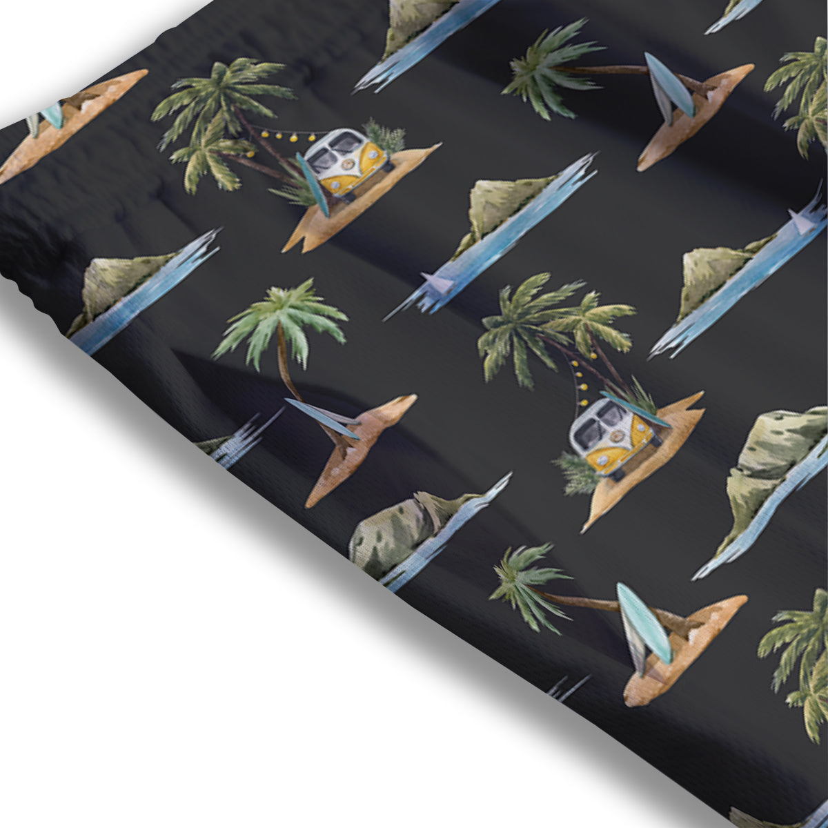 Surfing Watercolor Print Pattern Mesh Shorts