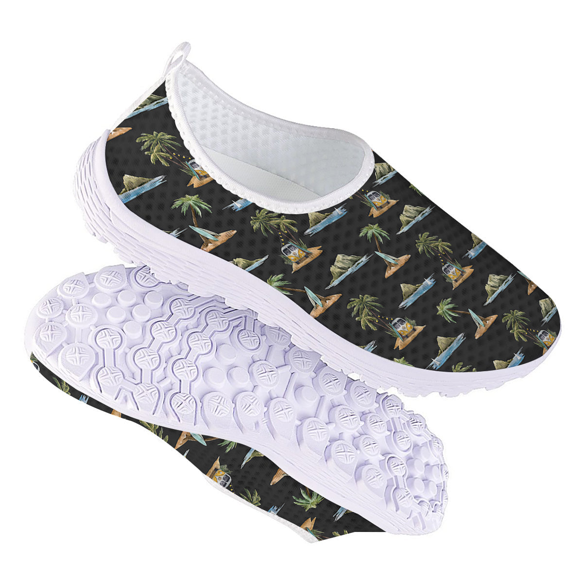 Surfing Watercolor Print Pattern Nurse Shoes-grizzshop
