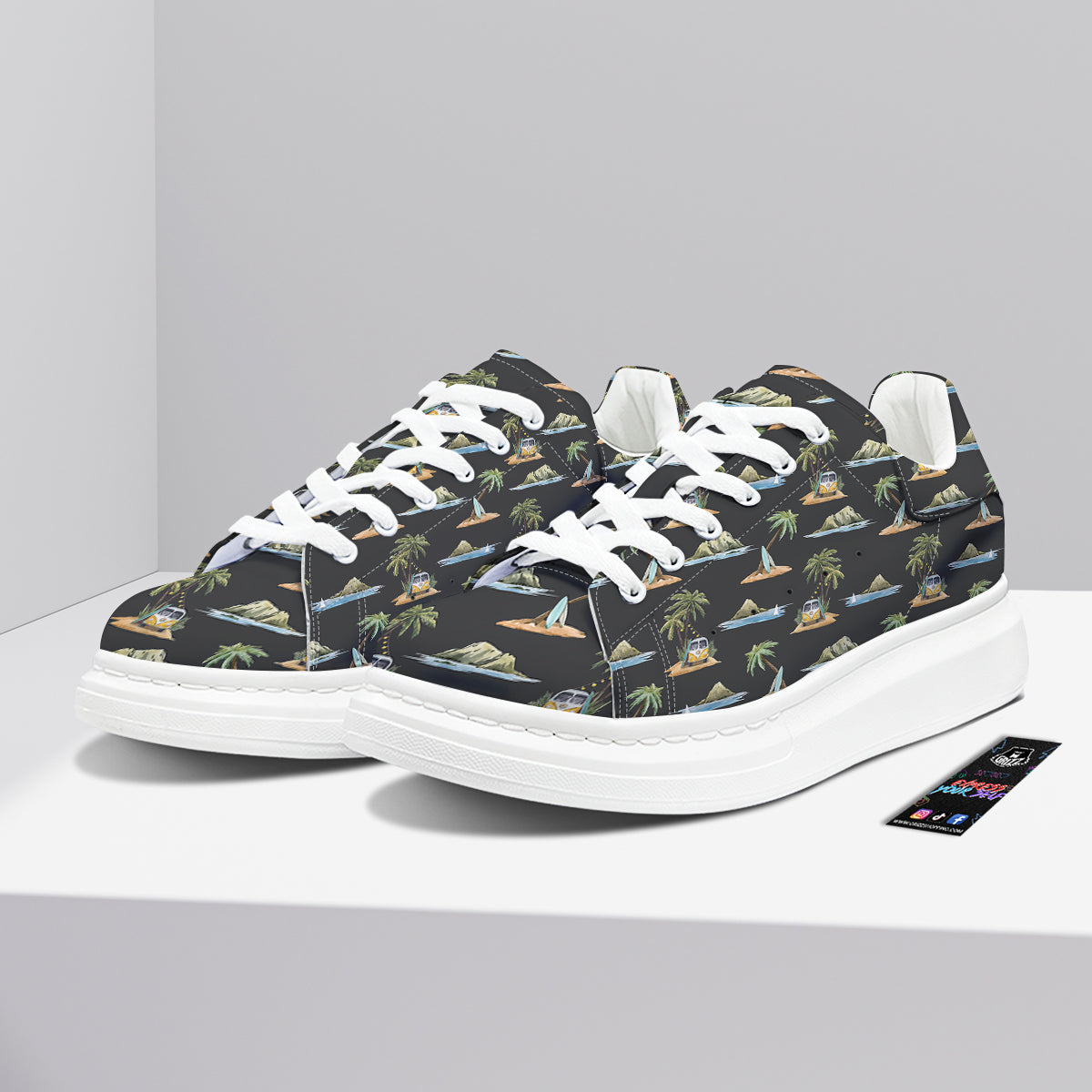 Surfing Watercolor Print Pattern Platform Shoes-grizzshop