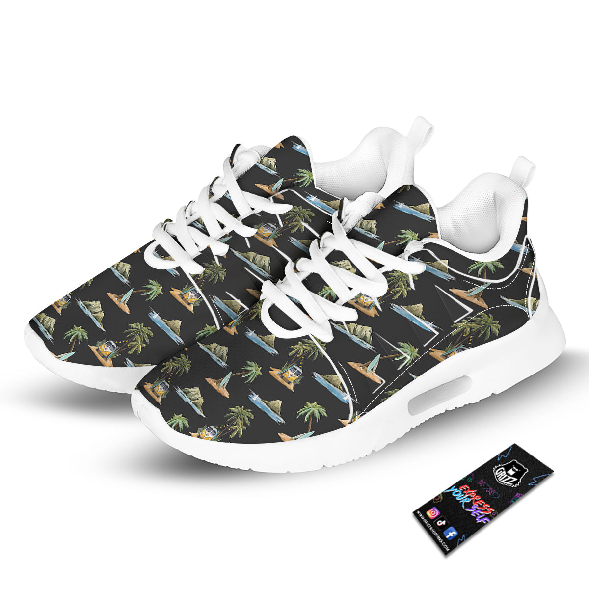 Surfing Watercolor Print Pattern Tennis Shoes-grizzshop