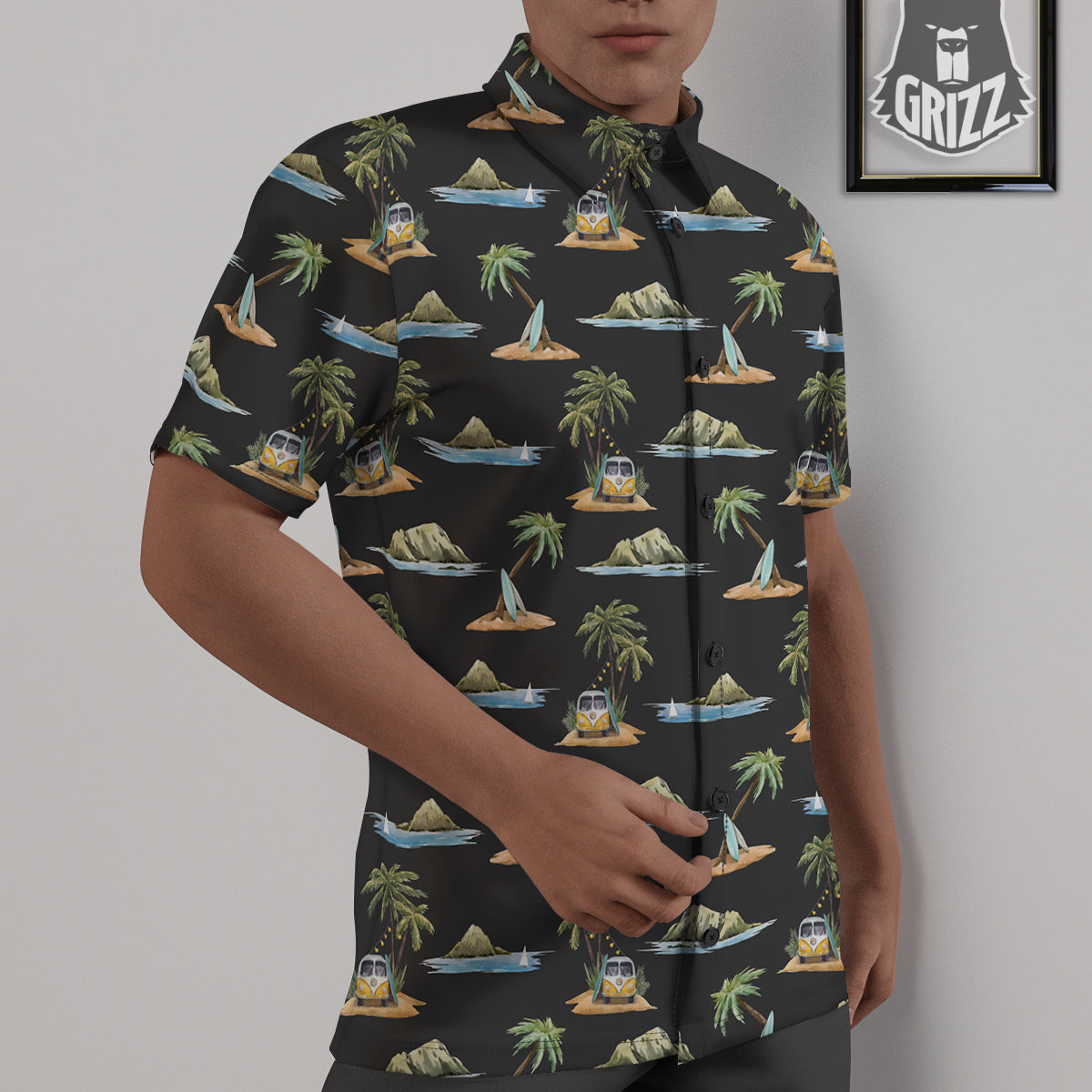 Surfing Watercolor Print Pattern Untucked Shirts-grizzshop