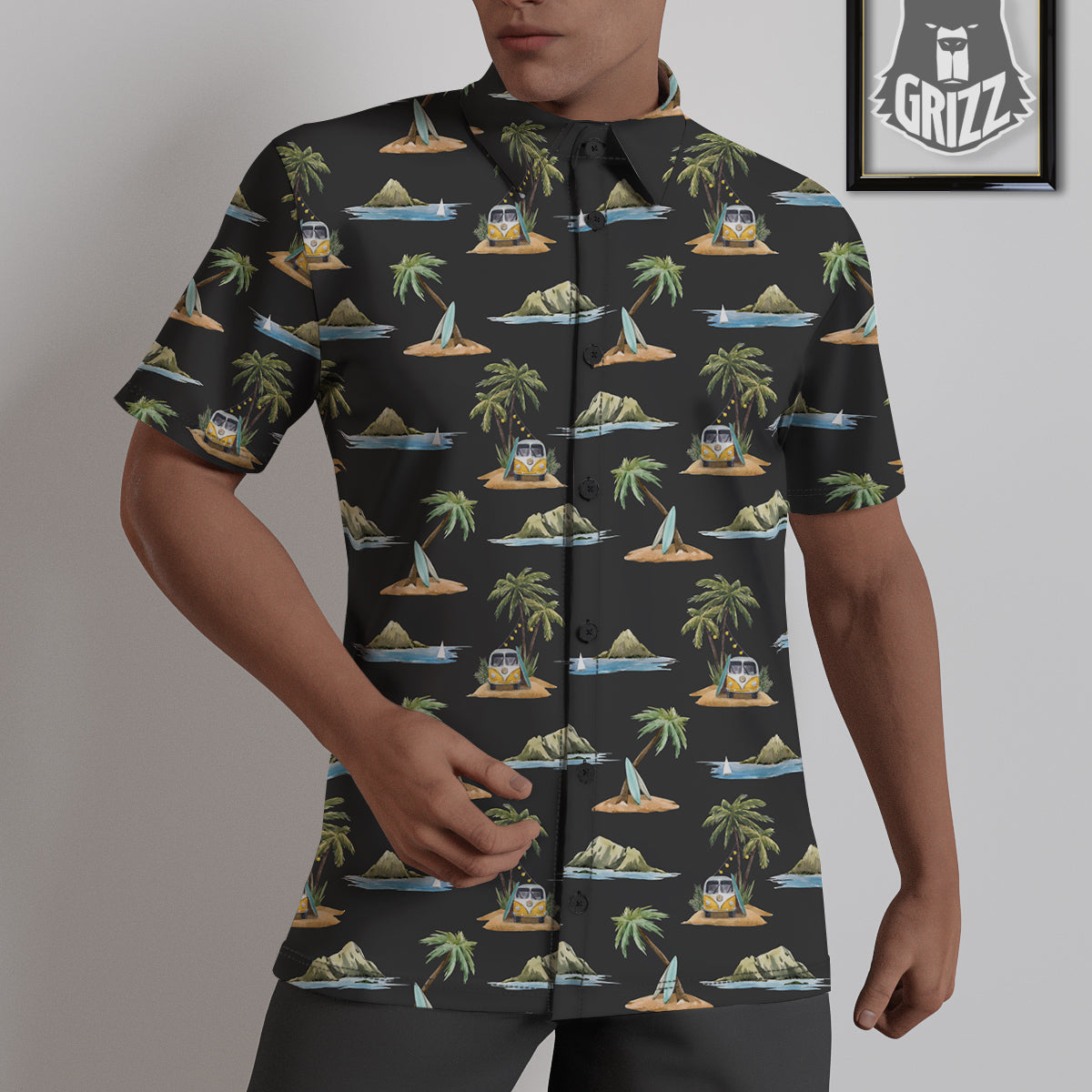 Surfing Watercolor Print Pattern Untucked Shirts-grizzshop