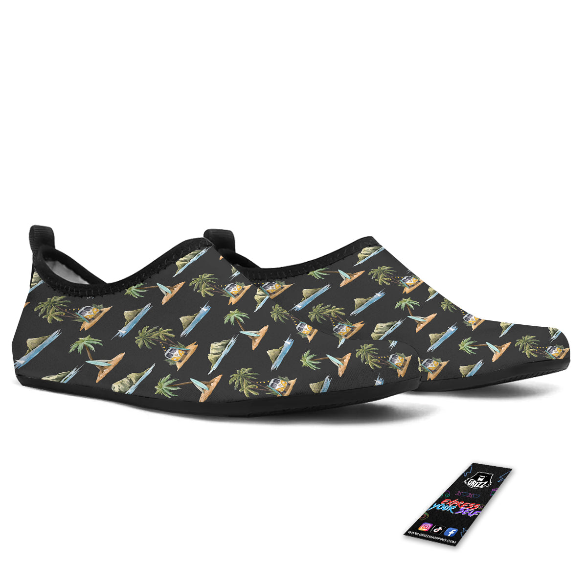 Surfing Watercolor Print Pattern Water Shoes-grizzshop