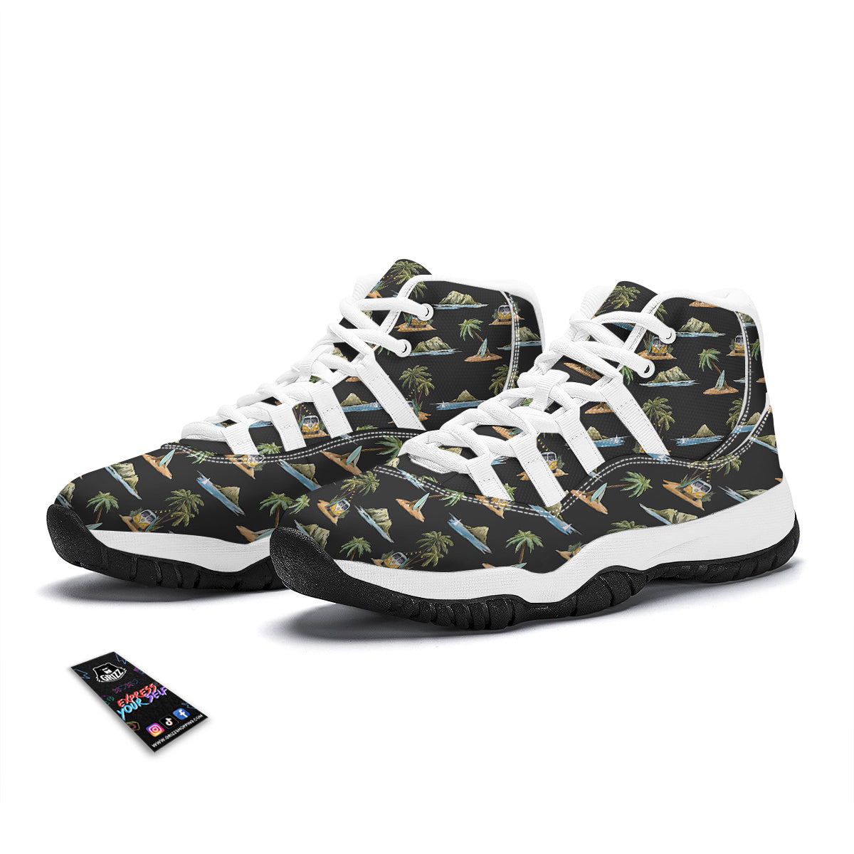 Surfing Watercolor Print Pattern White Bball Shoes-grizzshop