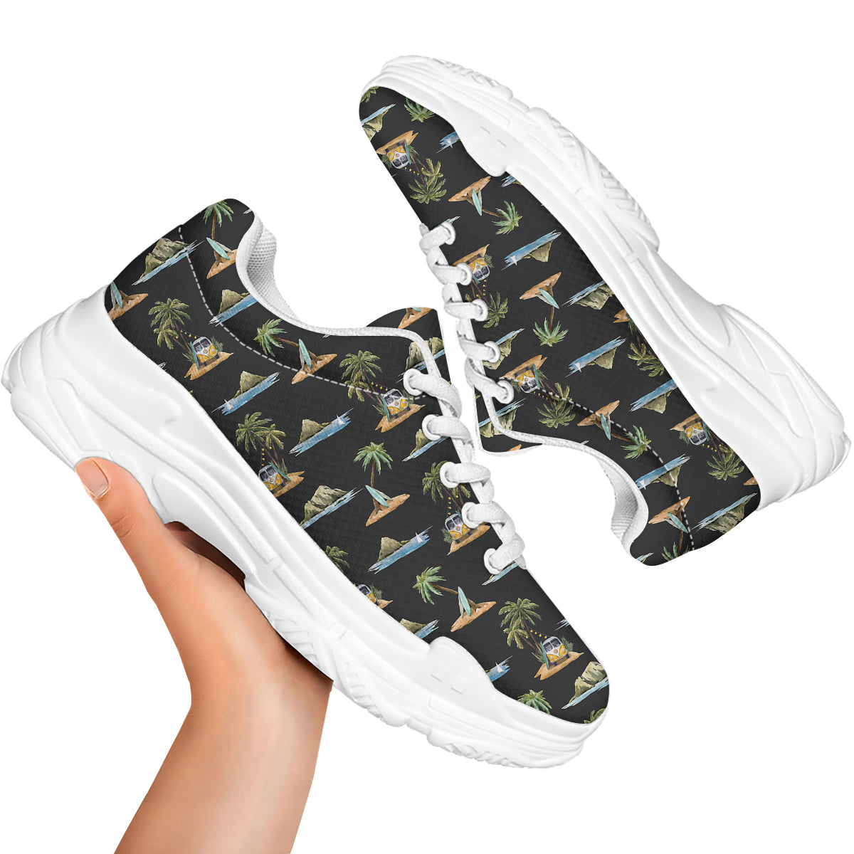 Surfing Watercolor Print Pattern White Chunky Shoes-grizzshop