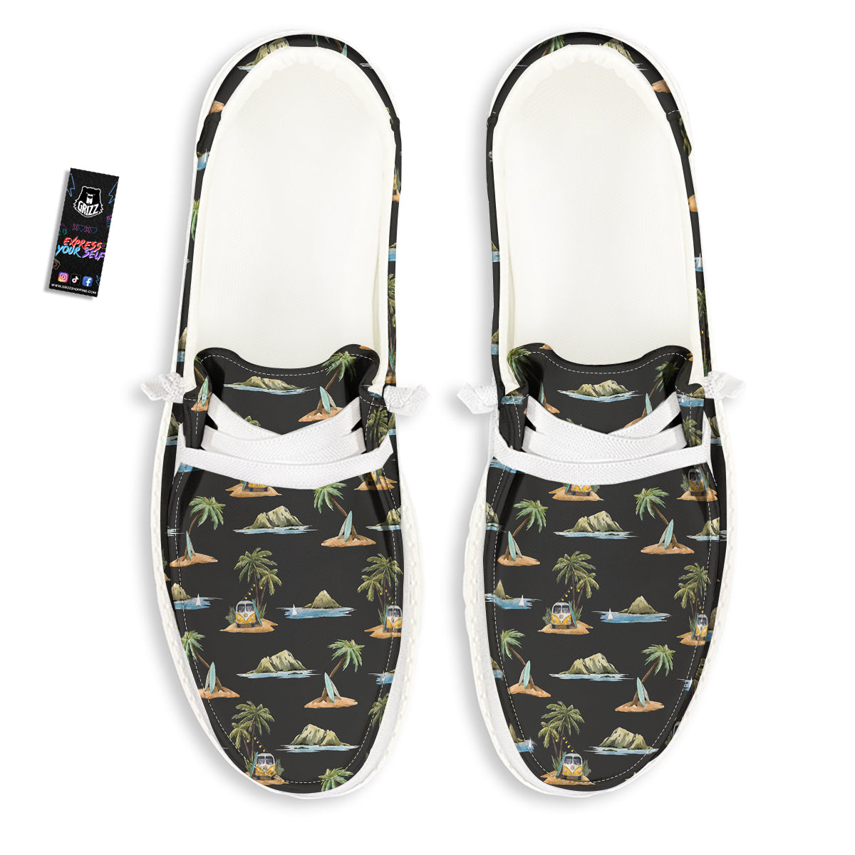 Surfing Watercolor Print Pattern White Loafers-grizzshop